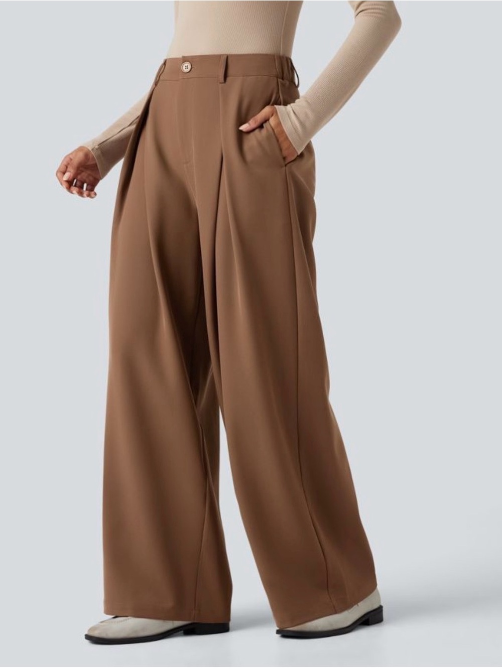 HALARA Wide-Leg High-Waist Pants in Brown